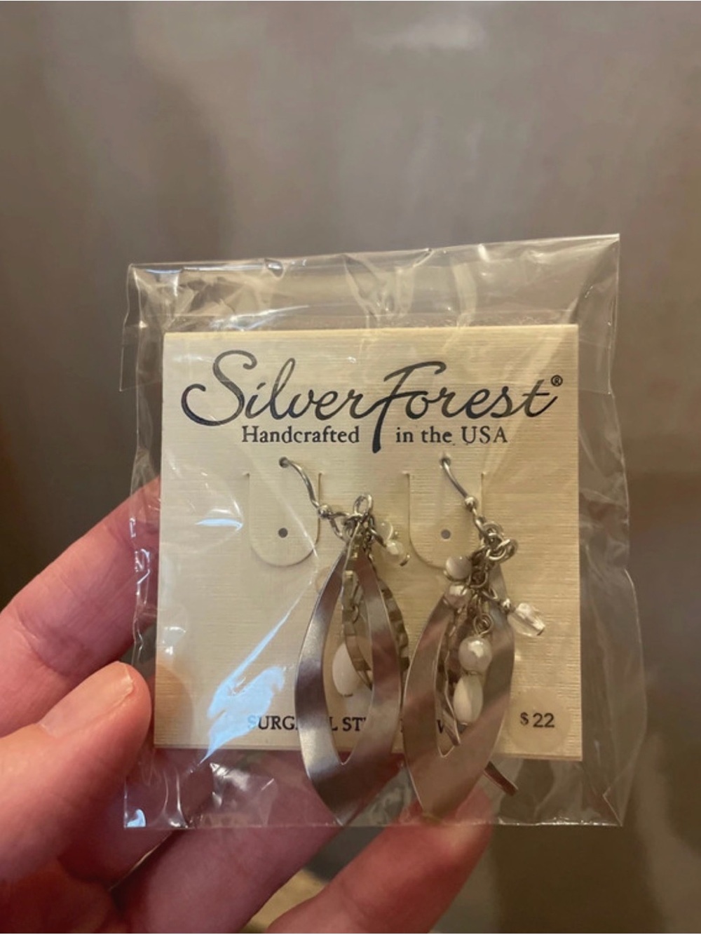 New Silver Forest Handcrafted Silver-Tone Drop Earrings in Silver Surgical Steel